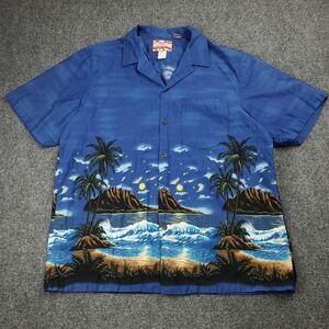 Vintage RJC Hawaiian Shirt Mens XL Beach Scene Camp Collar Cotton Made In Hawaii